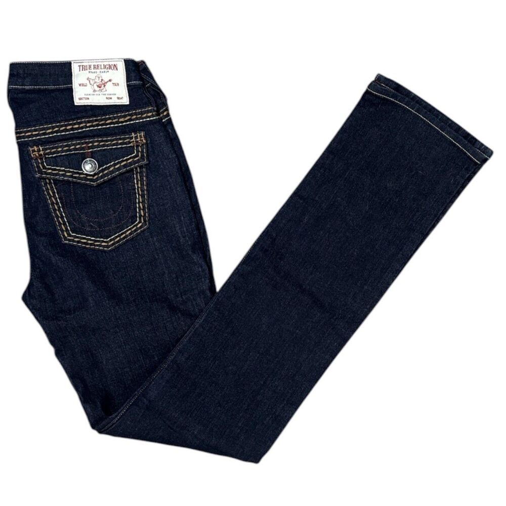 True Religion Billie Big T Jeans Mid Rise Straight Rocco Flaps 27 Thick Stitch